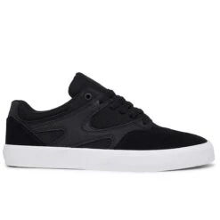 DC Shoes Kalis Vulc S Leather Skate Shoes, Black/Black/White