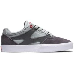 DC Kalis Vulc Skate Shoes, Grey/Grey/Red-10.5